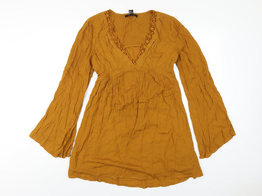 Forever 21 Womens Yellow Viscose A-Line Size S V-Neck Pullover