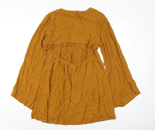 FOREVER 21 Womens Yellow Viscose A-Line Size S V-Neck Pullover