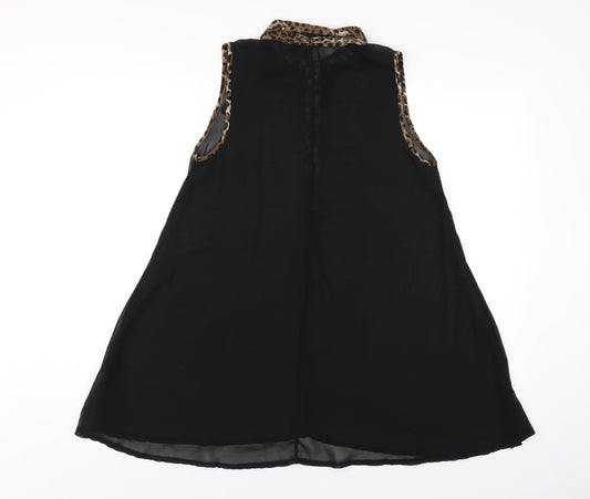 Select Womens Black Polyester A-Line Size 10 Collared Button