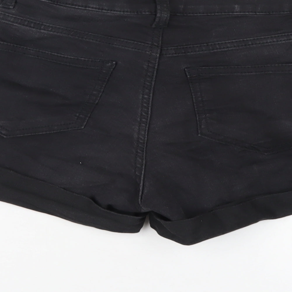 H&M Womens Black Cotton Boyfriend Shorts Size 6 Regular Zip