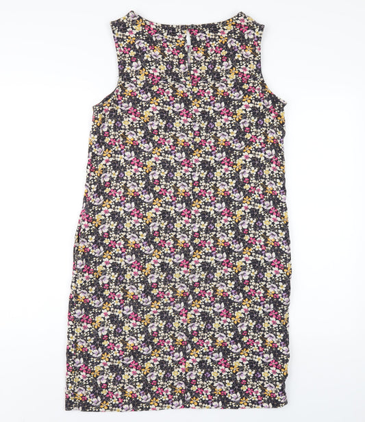 NEXT Womens Multicoloured Floral Linen A-Line Size 8 Round Neck Button