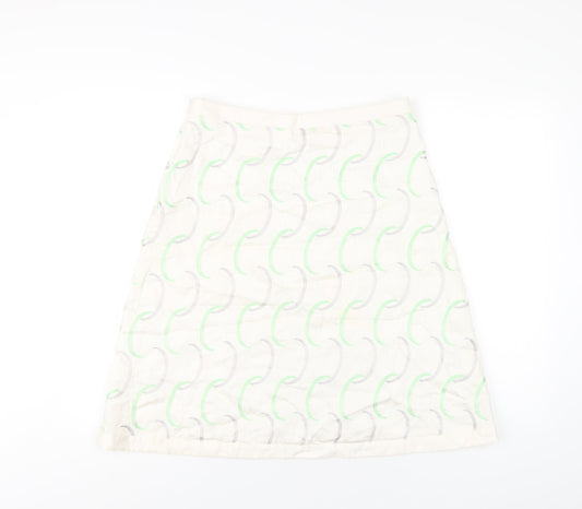 Oasis Womens Ivory Geometric Cotton A-Line Skirt Size 12 Zip