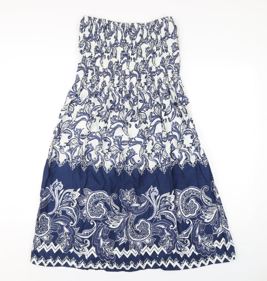 Pistachio Womens Blue Geometric Cotton A-Line Size M Square Neck Pullover