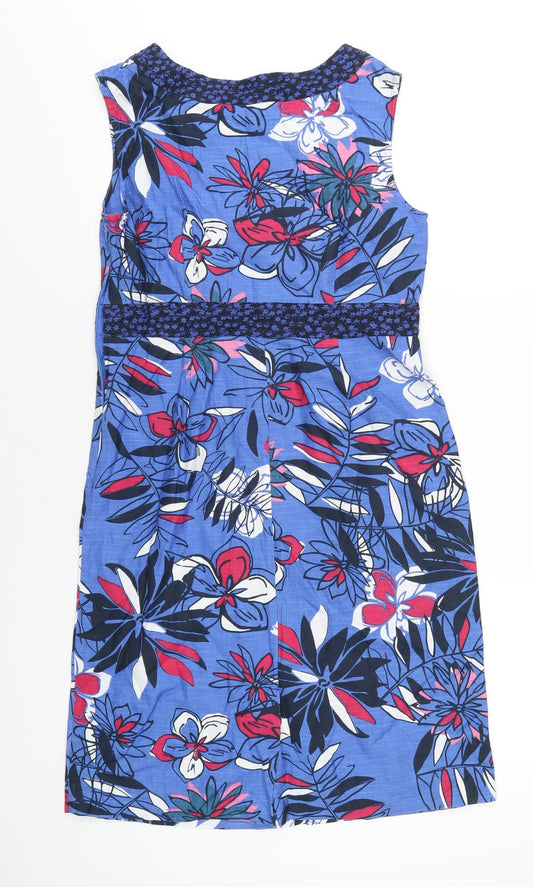 Maine Womens Blue Floral Cotton A-Line Size 10 V-Neck Pullover