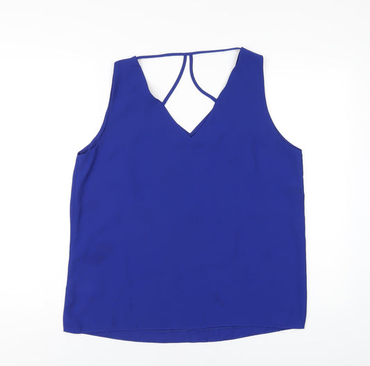 M&Co Womens Blue Polyester Basic Tank Size 14 V-Neck