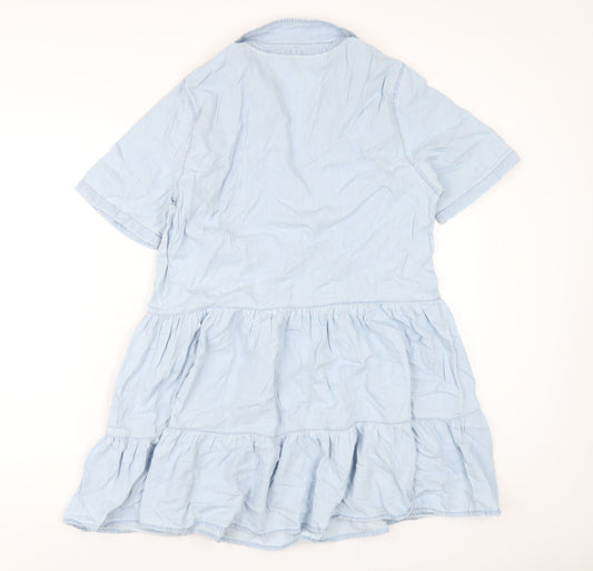 Stradivarius Womens Blue Cotton A-Line Size L V-Neck Pullover