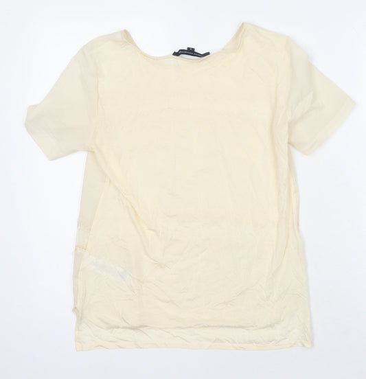 French Connection Womens Ivory Lyocell Tunic Blouse Size S Boat Neck