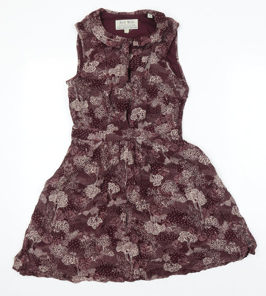 Jack Wills Womens Purple Geometric Viscose A-Line Size 8 Collared