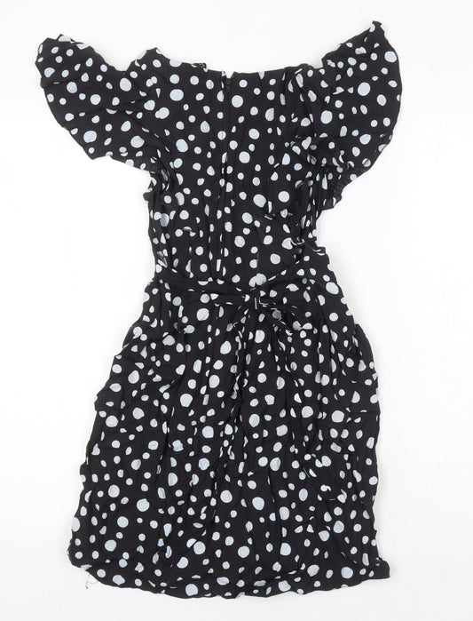 Dorothy Perkins Womens Black Polka Dot Viscose A-Line Size 8 V-Neck