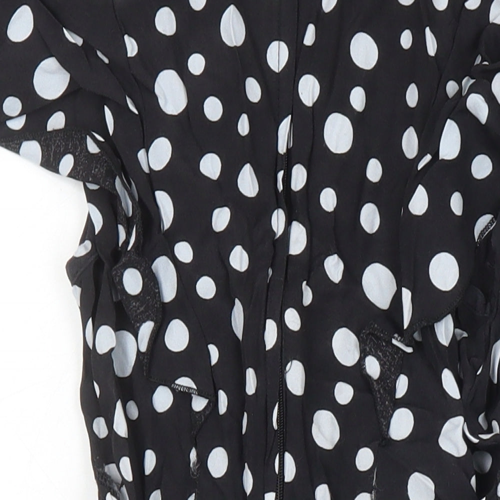Dorothy Perkins Womens Black Polka Dot Viscose A-Line Size 8 V-Neck