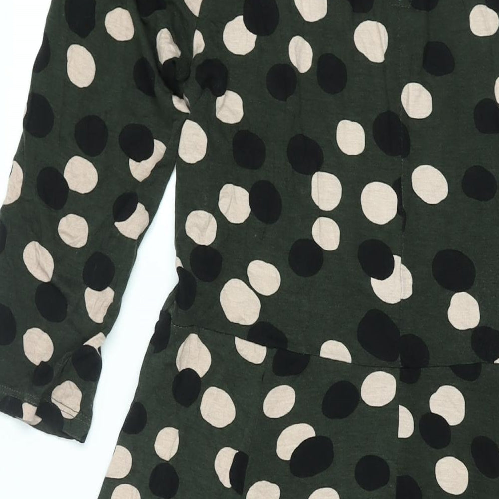Principles Womens Green Polka Dot Viscose Shift Size 14 Mock Neck Button