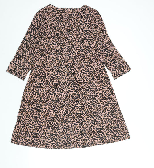 Capsule Womens Pink Animal Print Polyester Shift Size 12 Round Neck Pullover - Leopard Print