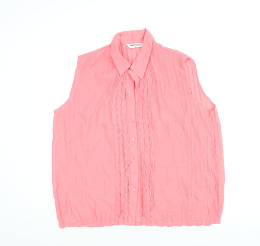 Womens UK Size 16 Bonmarché Pink Basic Button-Up