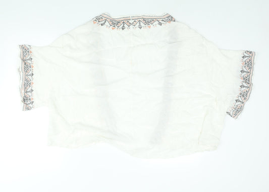 Glamorous Womens White Cotton Kimono Blouse Size XS V-Neck - Embroidered