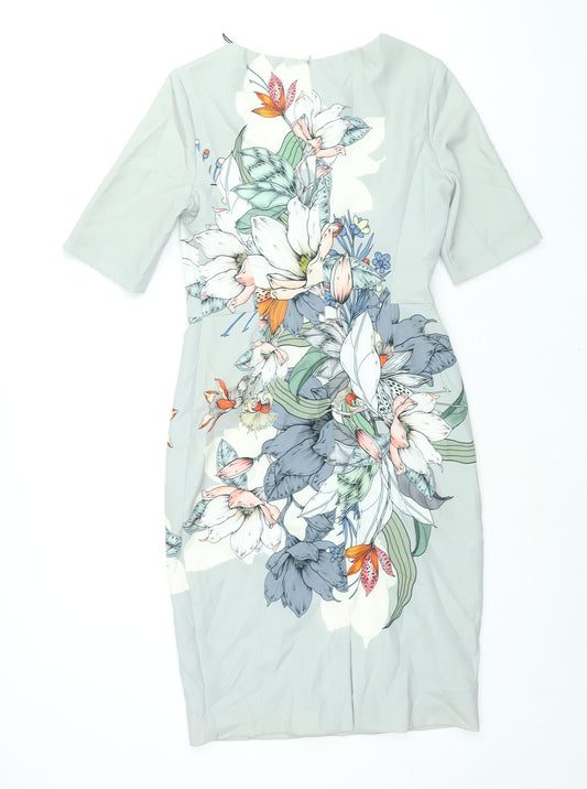 Fenn Wright Manson Womens Grey Polyester Pencil Dress Size 8 Round Neck Zip - Floral Print