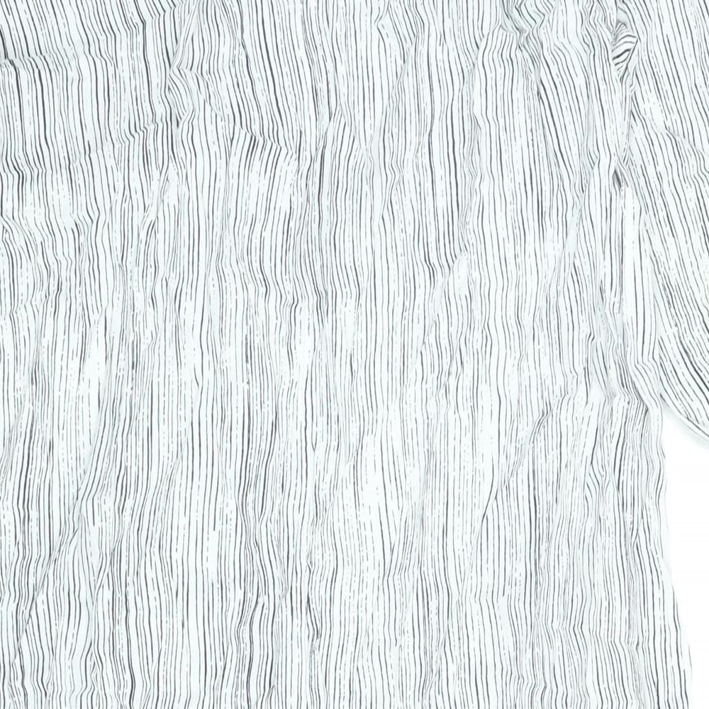 Autograph Womens White Striped Viscose Shift Size 12 Mock Neck Button - Side Slits