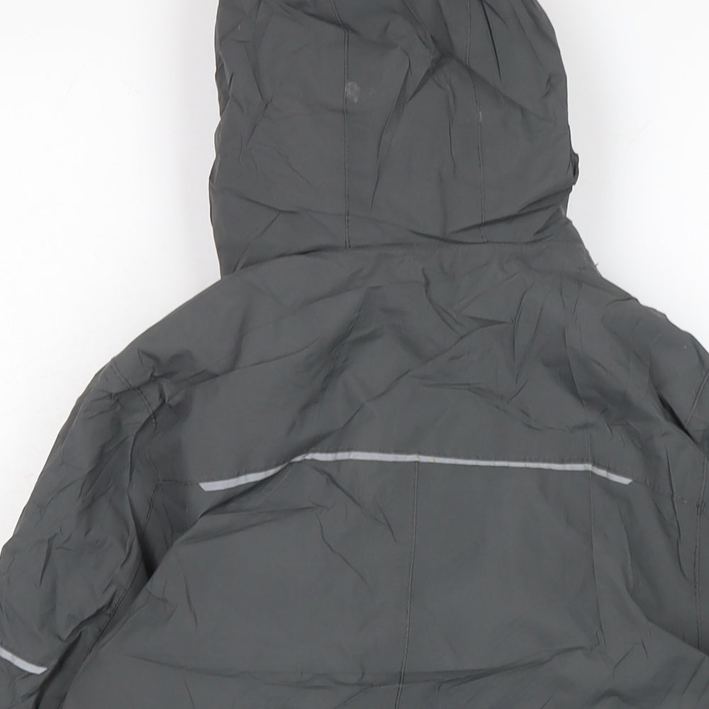 Brand and care label for Urban Outwear boys’ grey anorak coat, size 7, years zip