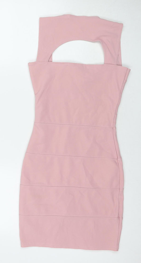 Boohoo Womens Pink Polyester Bodycon Size 6 Square Neck Pullover