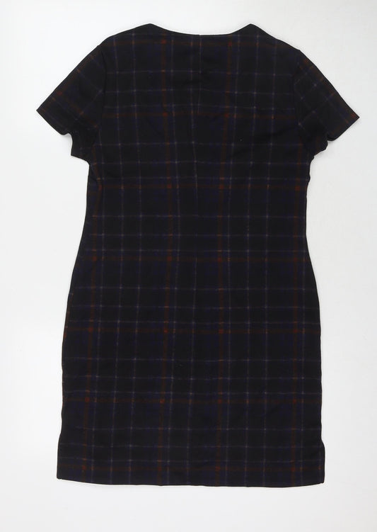 New Look Womens Black Check Polyester A-Line Size 8 Round Neck Pullover