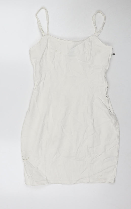 Divided by H&M Womens White Cotton Tank Dress Size 8 Round Neck Zip