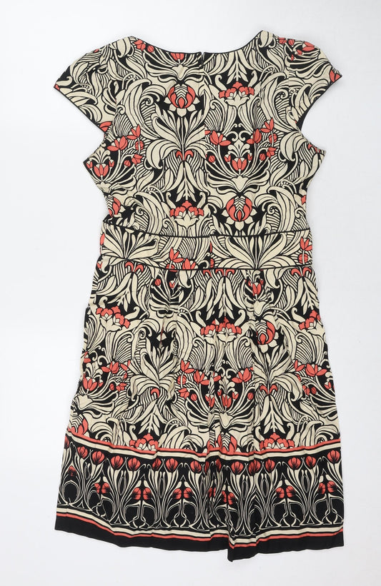 Dorothy Perkins Womens Beige Geometric Cotton A-Line Size 12 Round Neck Zip