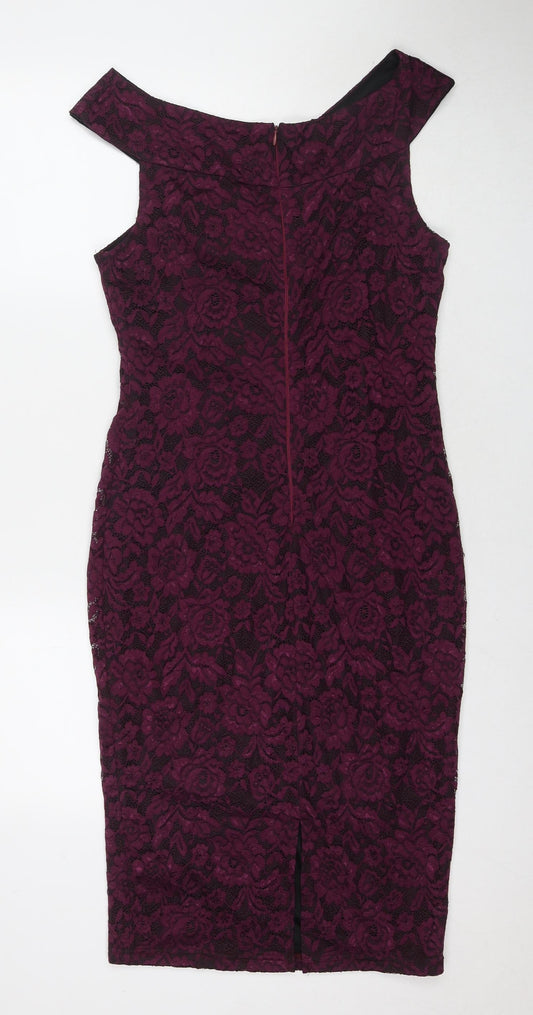 AX Paris Womens Purple Floral Polyester A-Line Size 14 Round Neck Zip