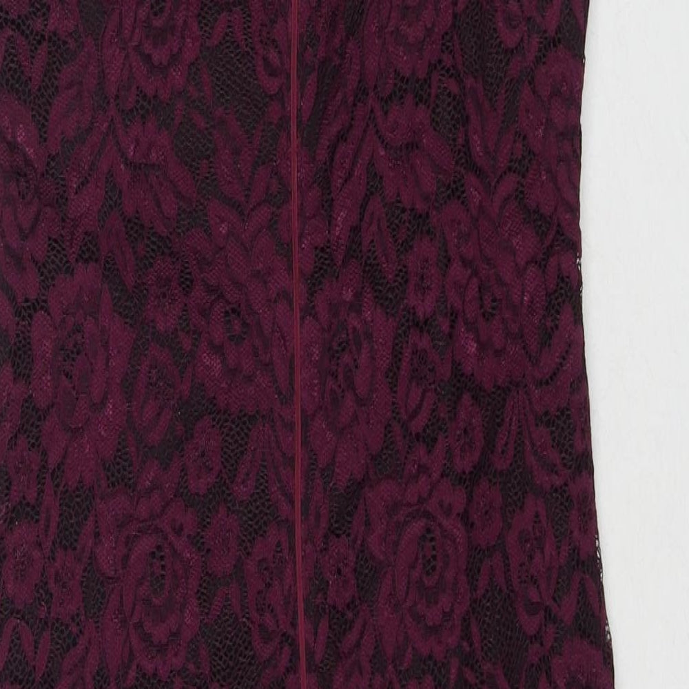 AX Paris Womens Purple Floral Polyester A-Line Size 14 Round Neck Zip