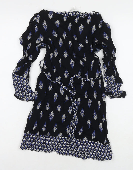 RJR.John Rocha Womens Black Geometric Polyester A-Line Size 12 Round Neck Pullover