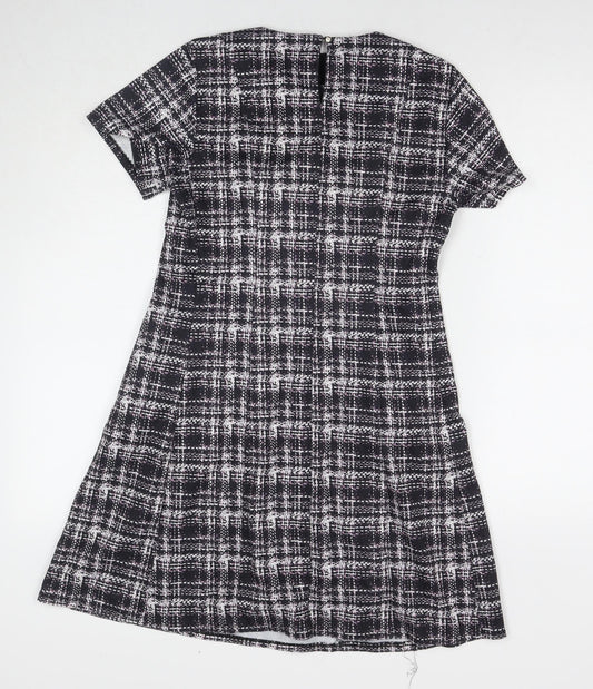 Dorothy Perkins Womens Beige Check Polyester A-Line Size 10 Round Neck Button