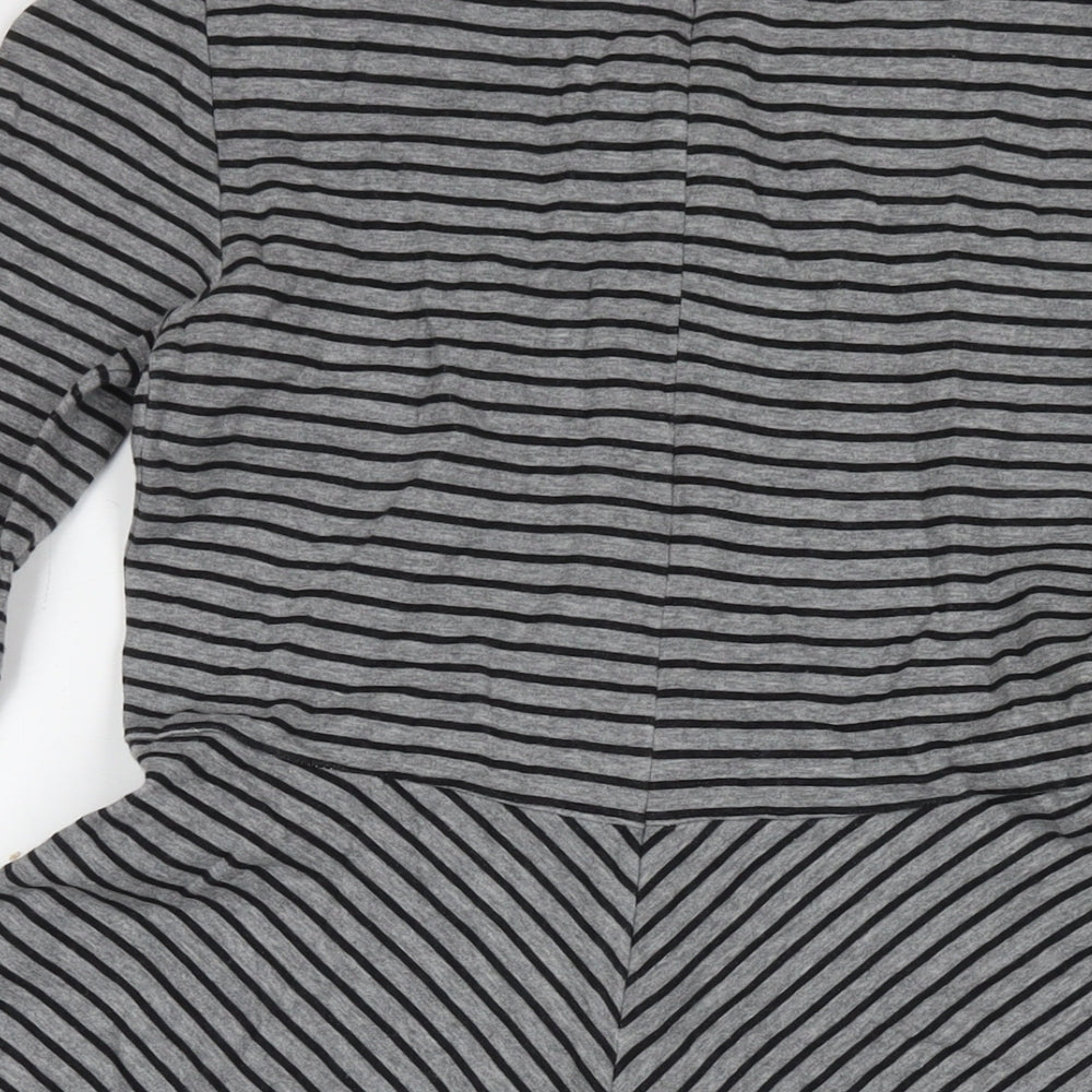Gap Womens Grey Striped Cotton Jumper Dress Size 10 Round Neck Zip
