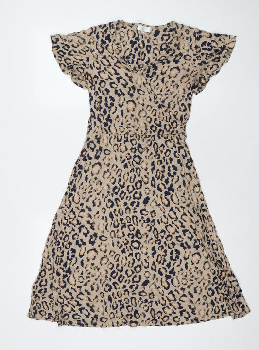 Additional front view of Principles women’s brown animal print viscose a-line, size UK 8, round neck pullover