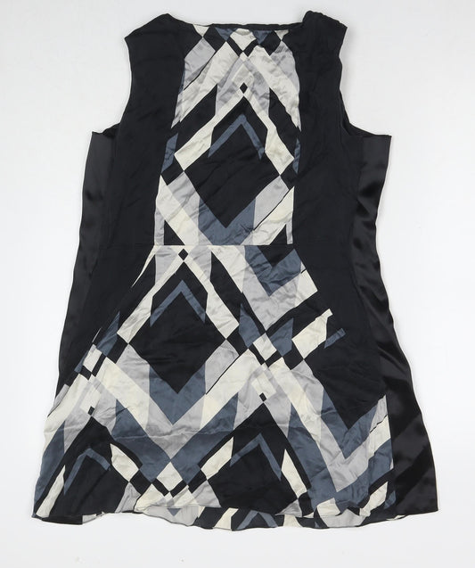 Monsoon Womens Black Geometric Polyester A-Line Size 14 Round Neck Zip