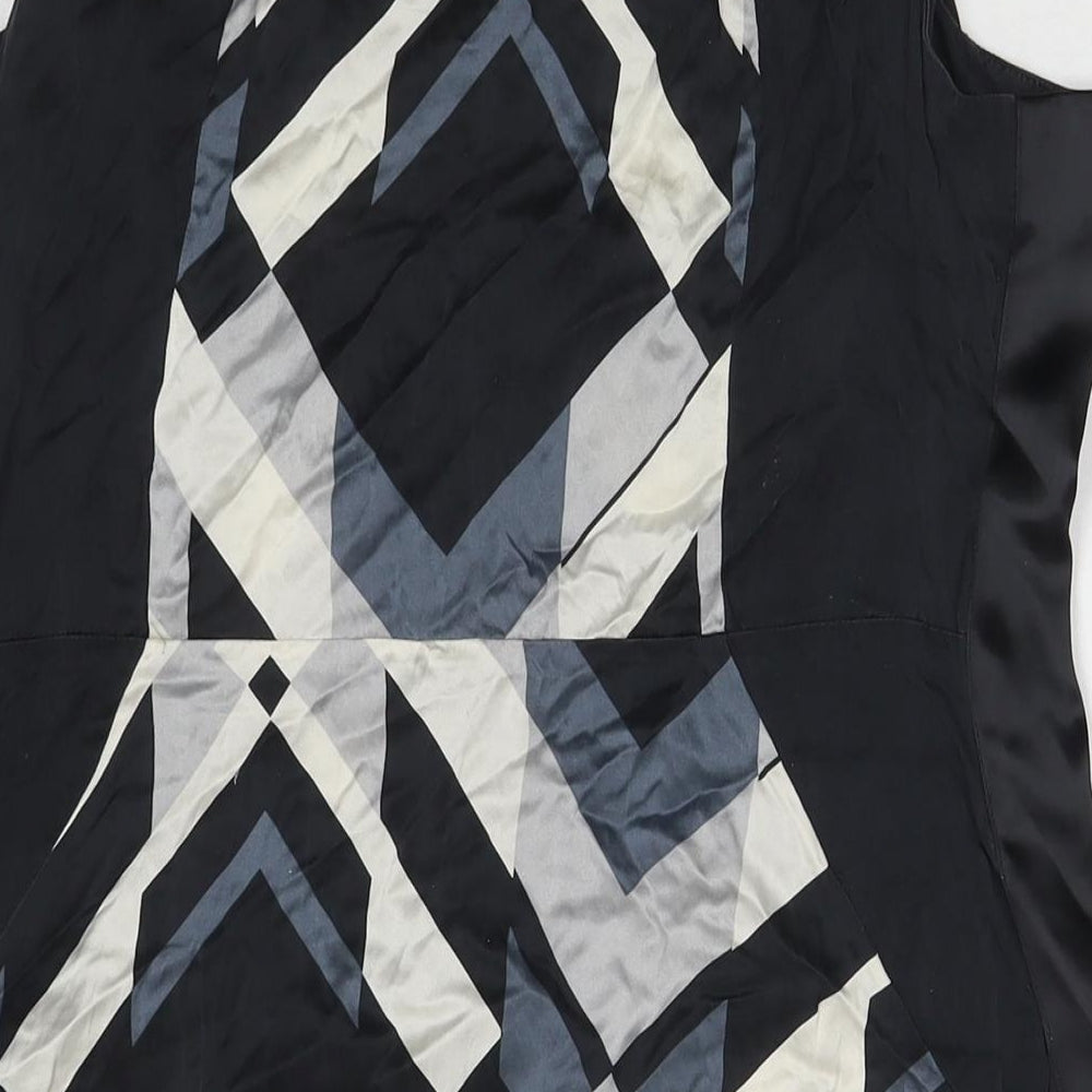 Monsoon Womens Black Geometric Polyester A-Line Size 14 Round Neck Zip