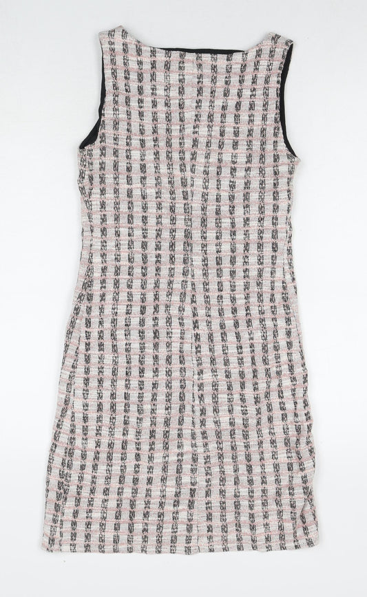 Dorothy Perkins Womens Beige Check Polyester A-Line Size 8 Round Neck Pullover