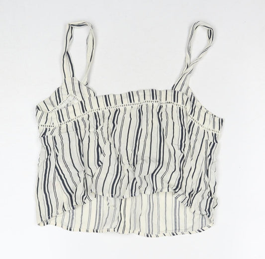 Miss Selfridge Womens White Striped Viscose Basic Tank Size 8 V-Neck