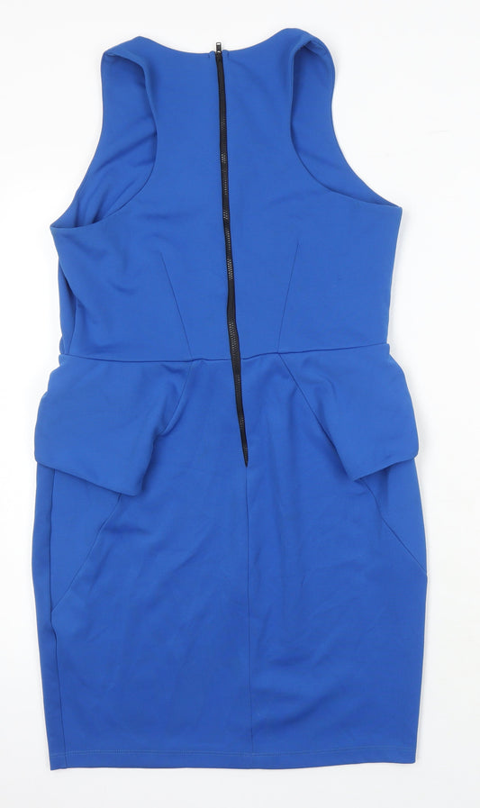 River Island Womens Blue Polyester Pencil Dress Size 14 Boat Neck