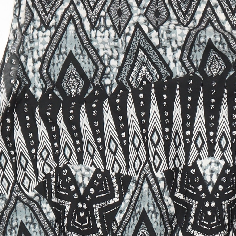 Boohoo Womens Ivory Geometric Polyester A-Line Size 14 Round Neck