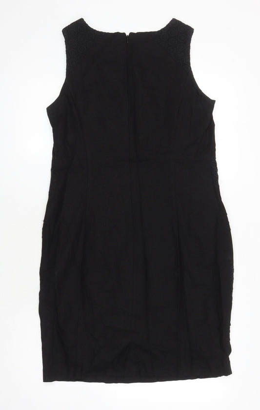 BHS Womens Black Linen Shift Size 14 Round Neck