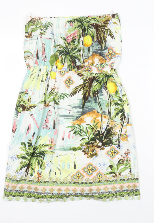 NEXT Womens Ivory Floral 100% Cotton Shift Size 10 Off the Shoulder