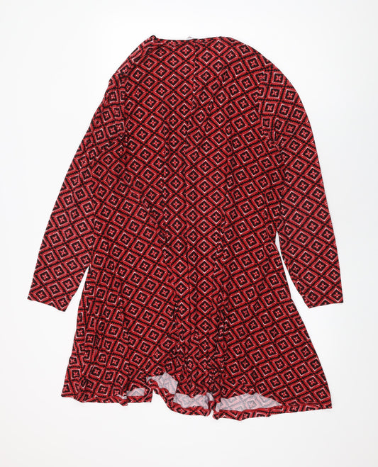 Simply Be Womens Red Geometric Polyester Shift Size 22 Round Neck Pullover
