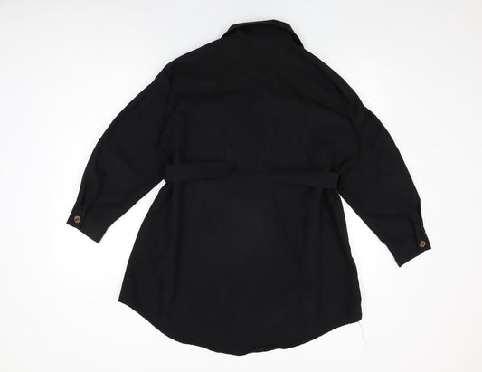 I SAW IT FIRST Womens Black Cotton Shirt Dress Size 10 Collared Button