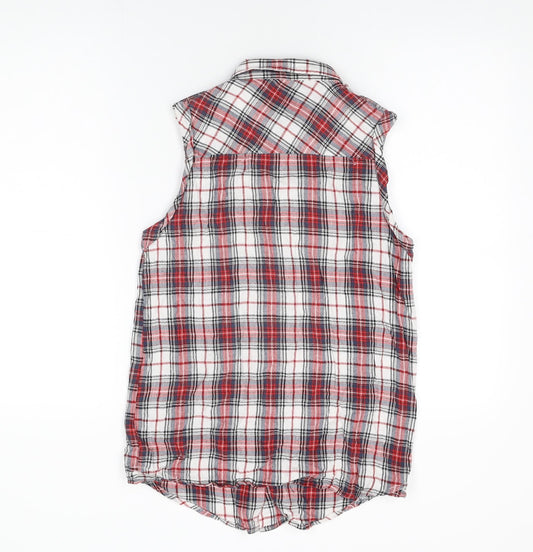 Innocence Womens Red Plaid Cotton Basic Button-Up Size 10 Collared