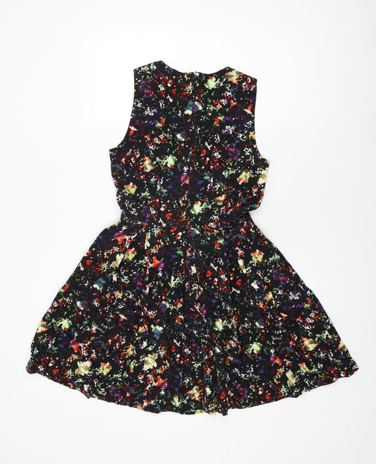 Gap Womens Black Geometric Viscose Skater Dress Size 6 Round Neck Zip