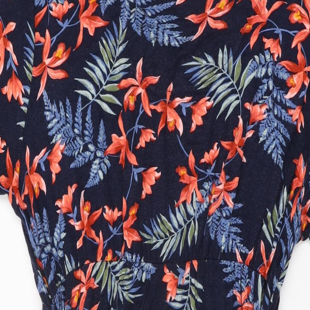 Maine Womens Blue Floral Viscose A-Line Size 20 V-Neck Pullover