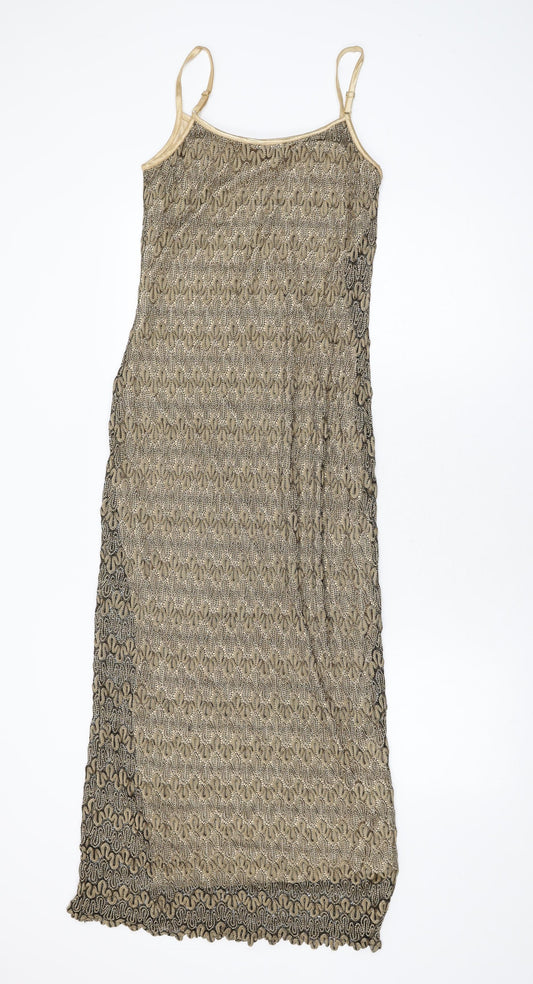 Style Womens Gold Geometric Polyester Bodycon Size 14 Scoop Neck Pullover
