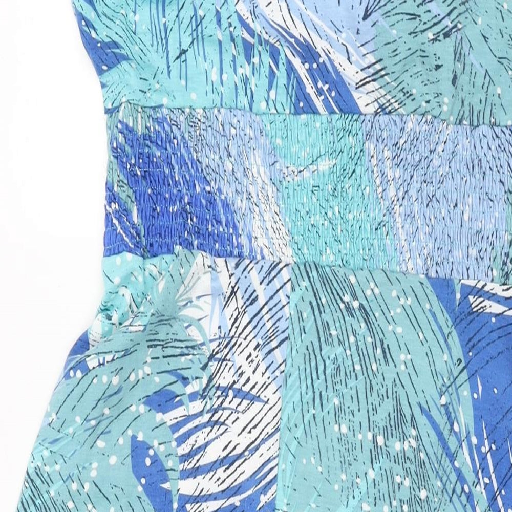 Cerulean Collection Womens Blue Geometric Polyester A-Line Size M V-Neck Snap - Leaf Print