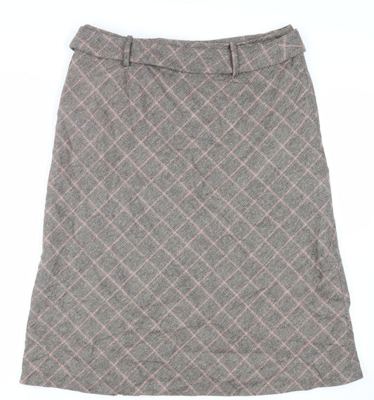 Per Una Womens Brown Plaid Wool A-Line Skirt Size 18 Zip - Belted Lined