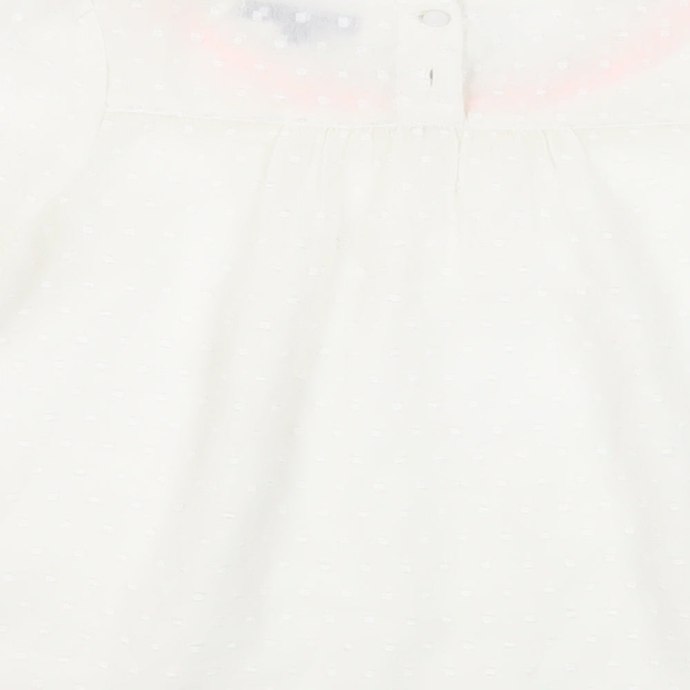 Brand and care label for Autograph girls’ white polyester basic blouse, years boat neck button - embelished neckline sheer