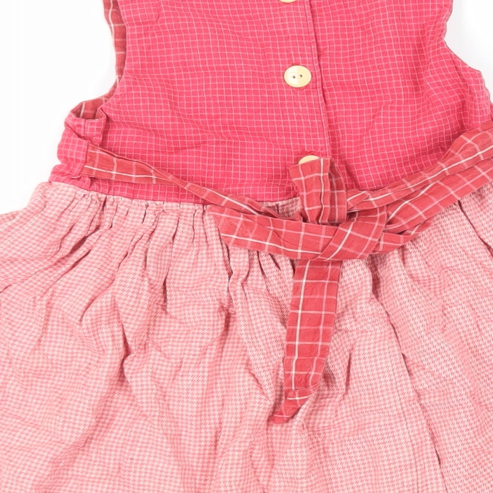 Cot' N' Togs Girls Pink Check Cotton Fit & Flare Size 4 Years Round Neck Button