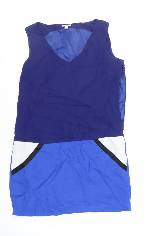 Additional front view of ESPRIT women’s blue colourblock viscose shift, size UK 24, v-neck zip